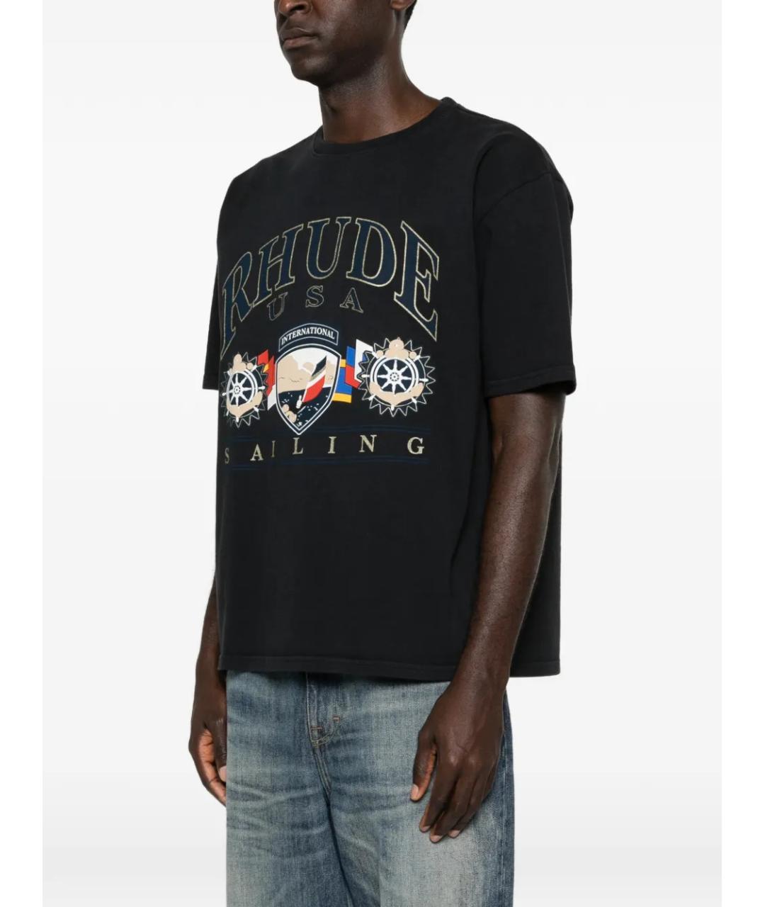 RHUDE Черная хлопковая футболка, фото 3