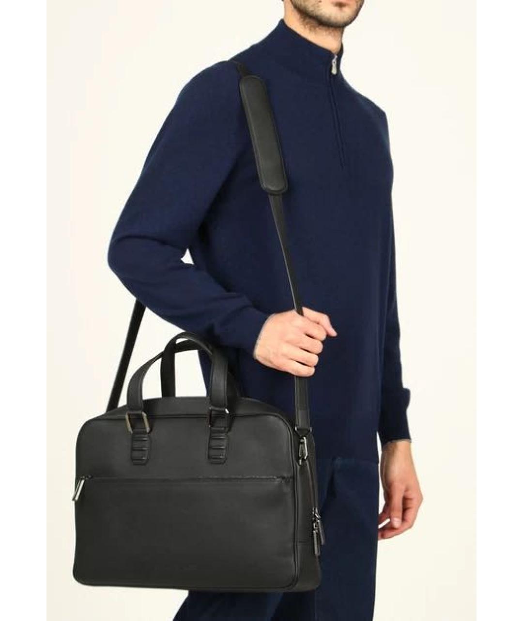 STEFANO RICCI Черный кожаный портфель, фото 5