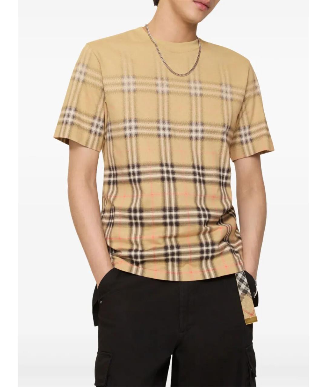 BURBERRY Бежевая хлопковая футболка, фото 2