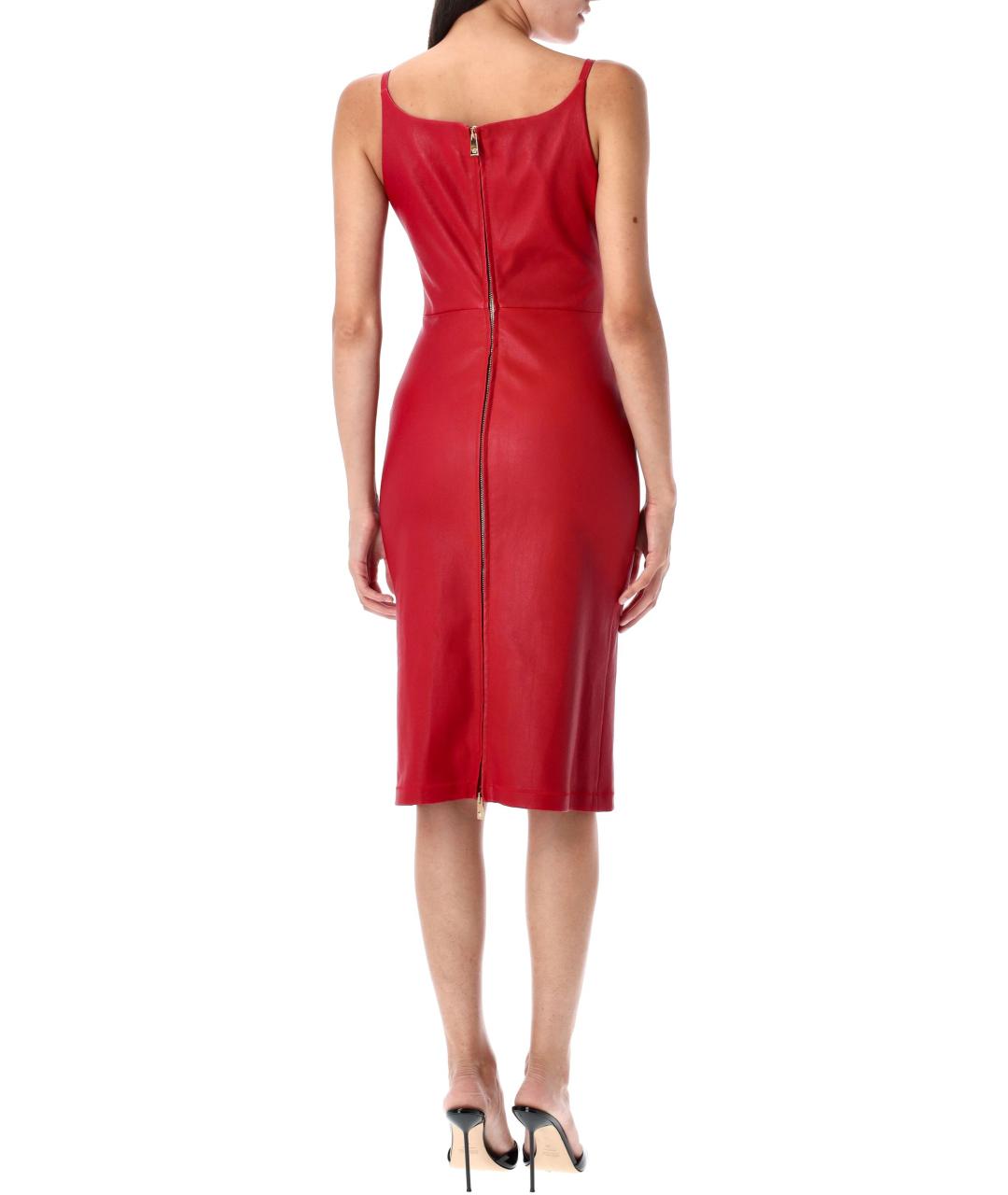VERSACE Красное кожаное коктейльное платье, фото 3