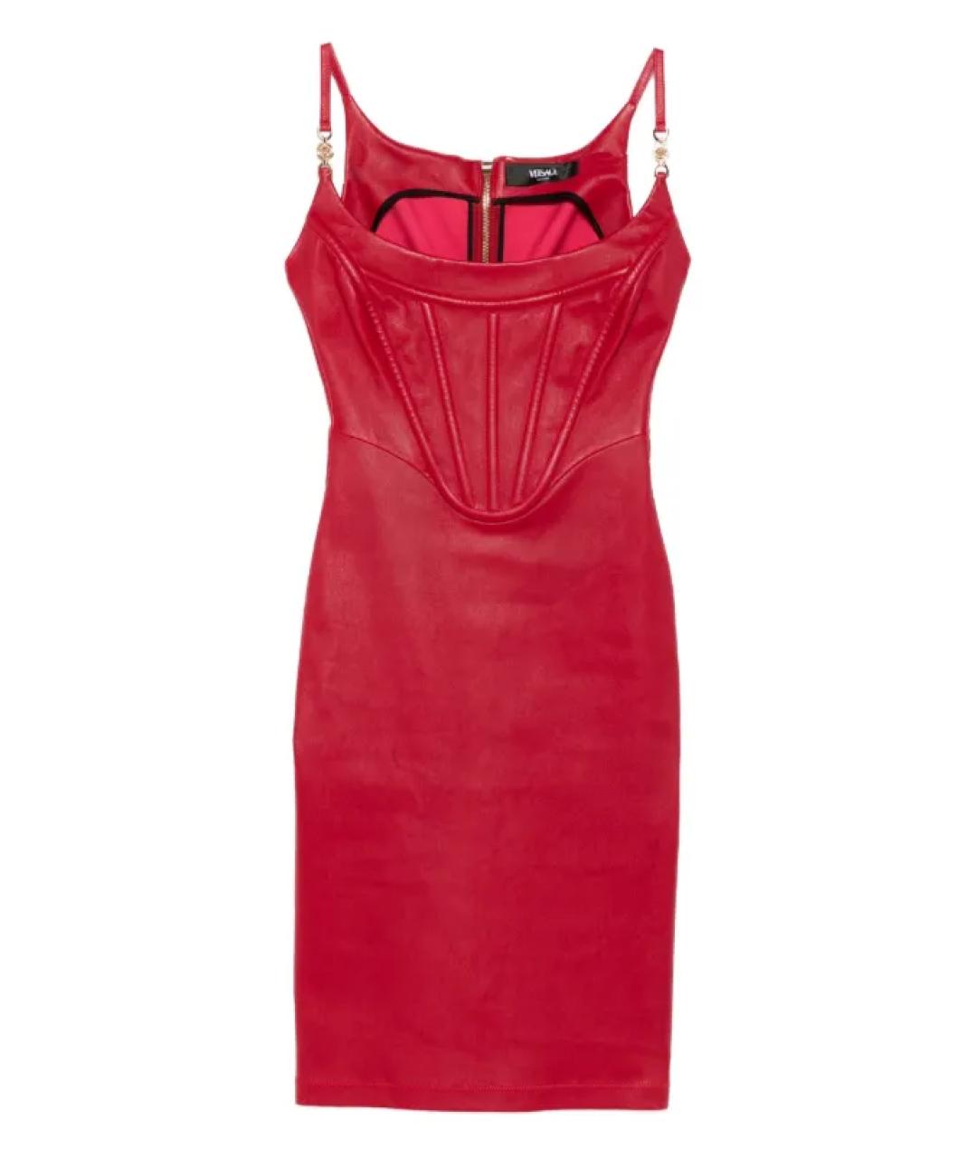 VERSACE Красное кожаное коктейльное платье, фото 1