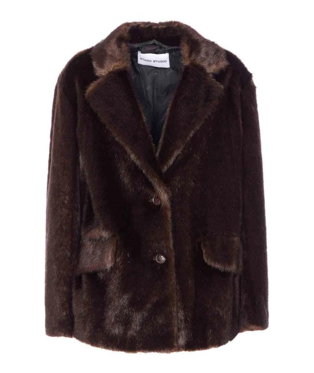 STAND STUDIO Коричневая полиэстеровая шуба, фото 1