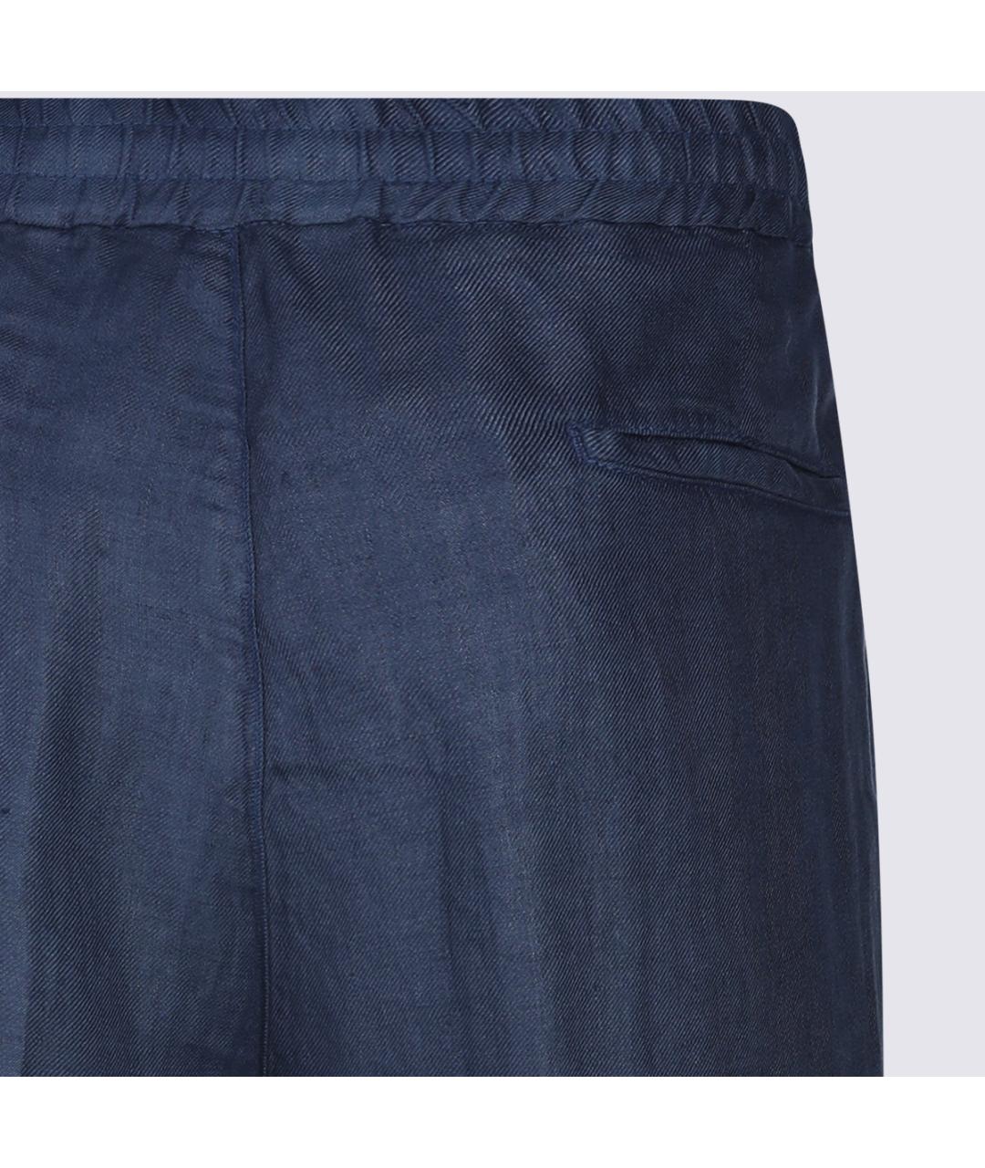 BRUNELLO CUCINELLI Синие льняные повседневные брюки, фото 4