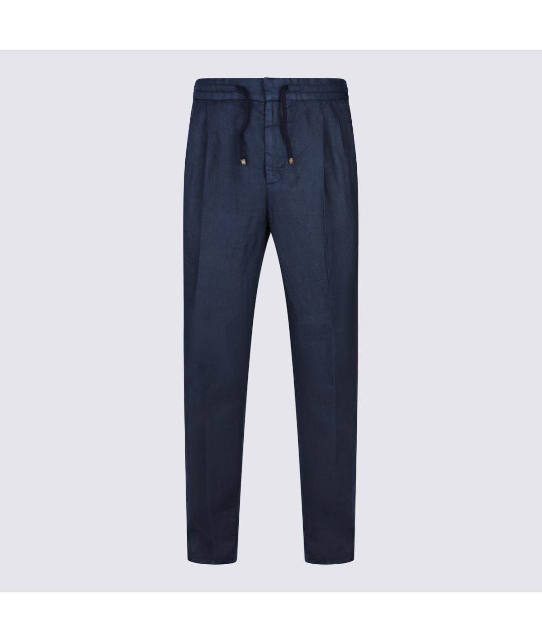 BRUNELLO CUCINELLI Синие льняные повседневные брюки, фото 5