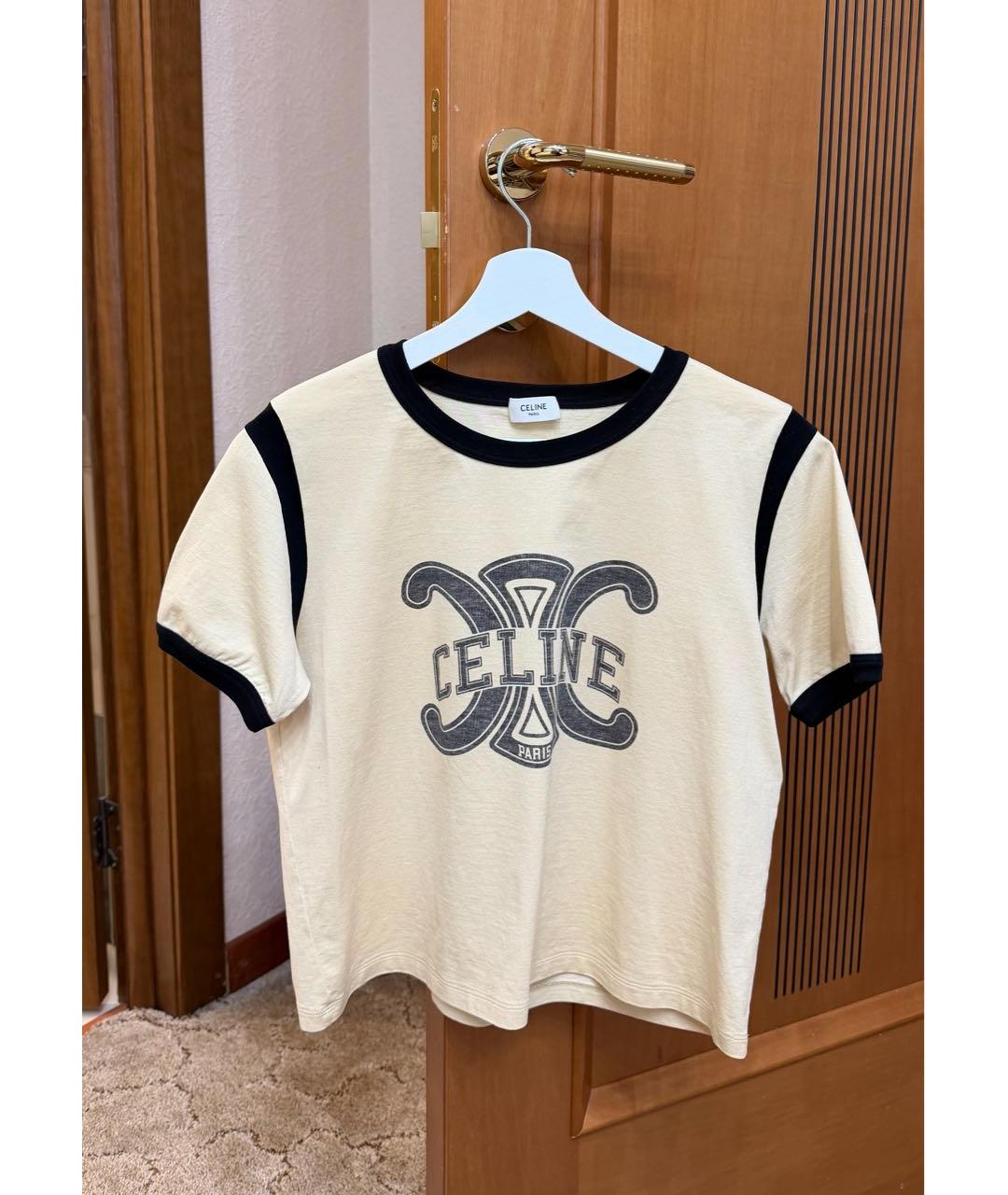 CELINE Бежевая хлопковая футболка, фото 6