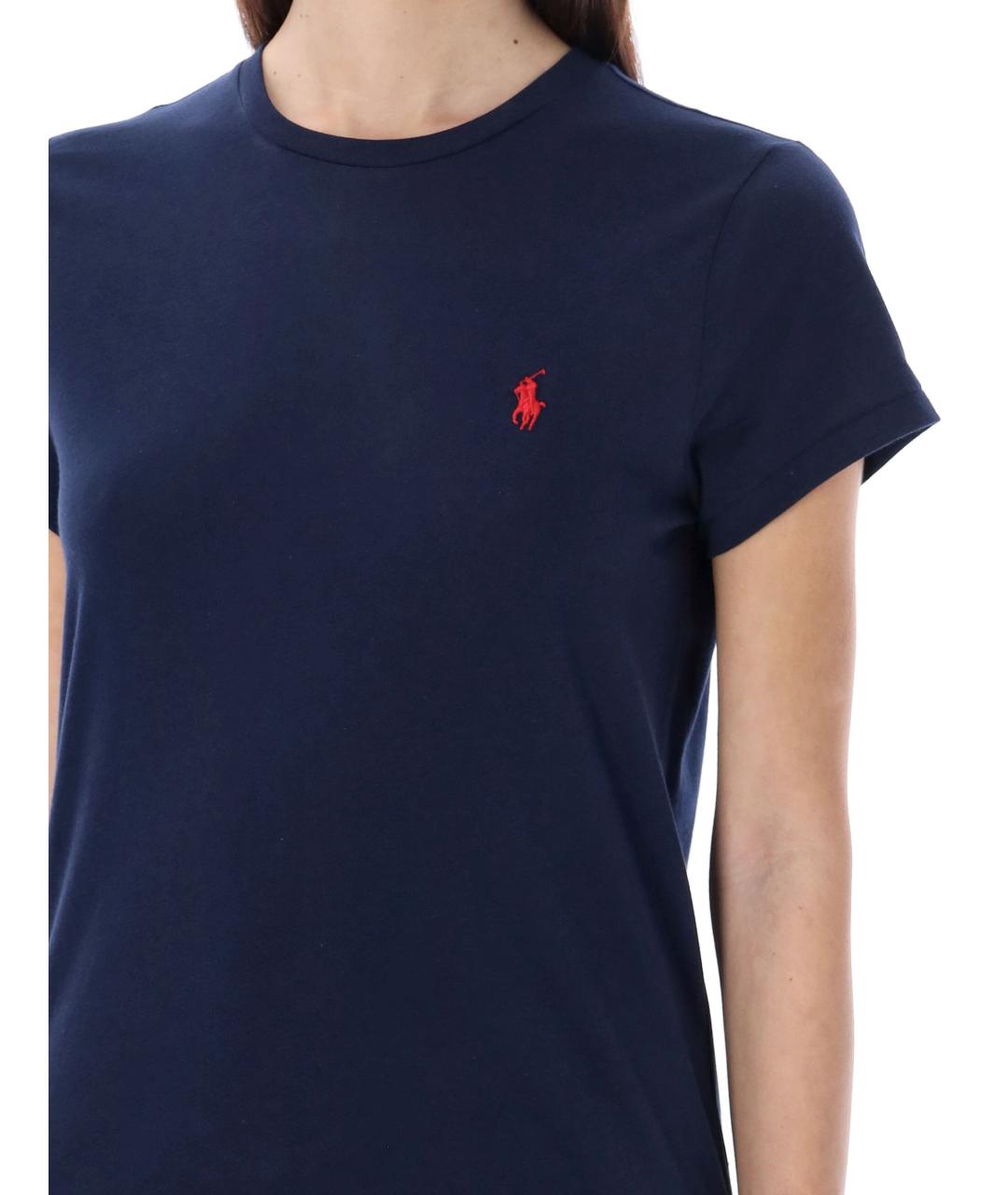 POLO RALPH LAUREN Темно-синяя хлопковая футболка, фото 4