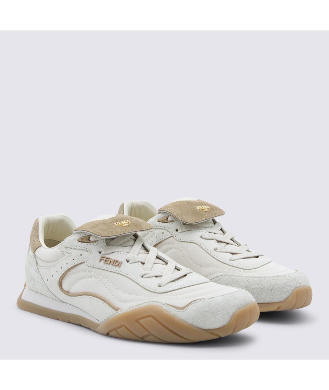 FENDI Бежевые кожаные кроссовки, фото 2