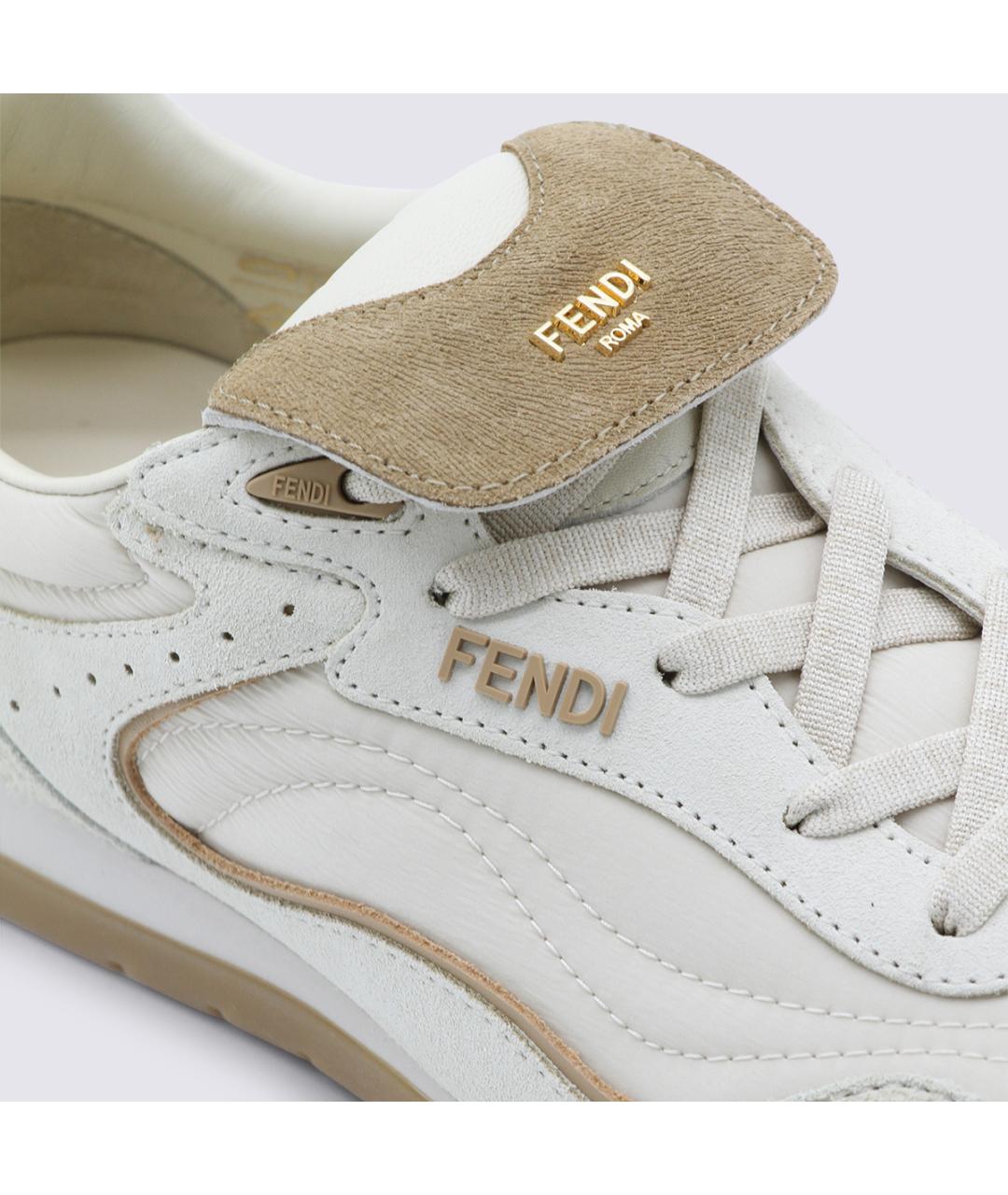 FENDI Бежевые кожаные кроссовки, фото 4