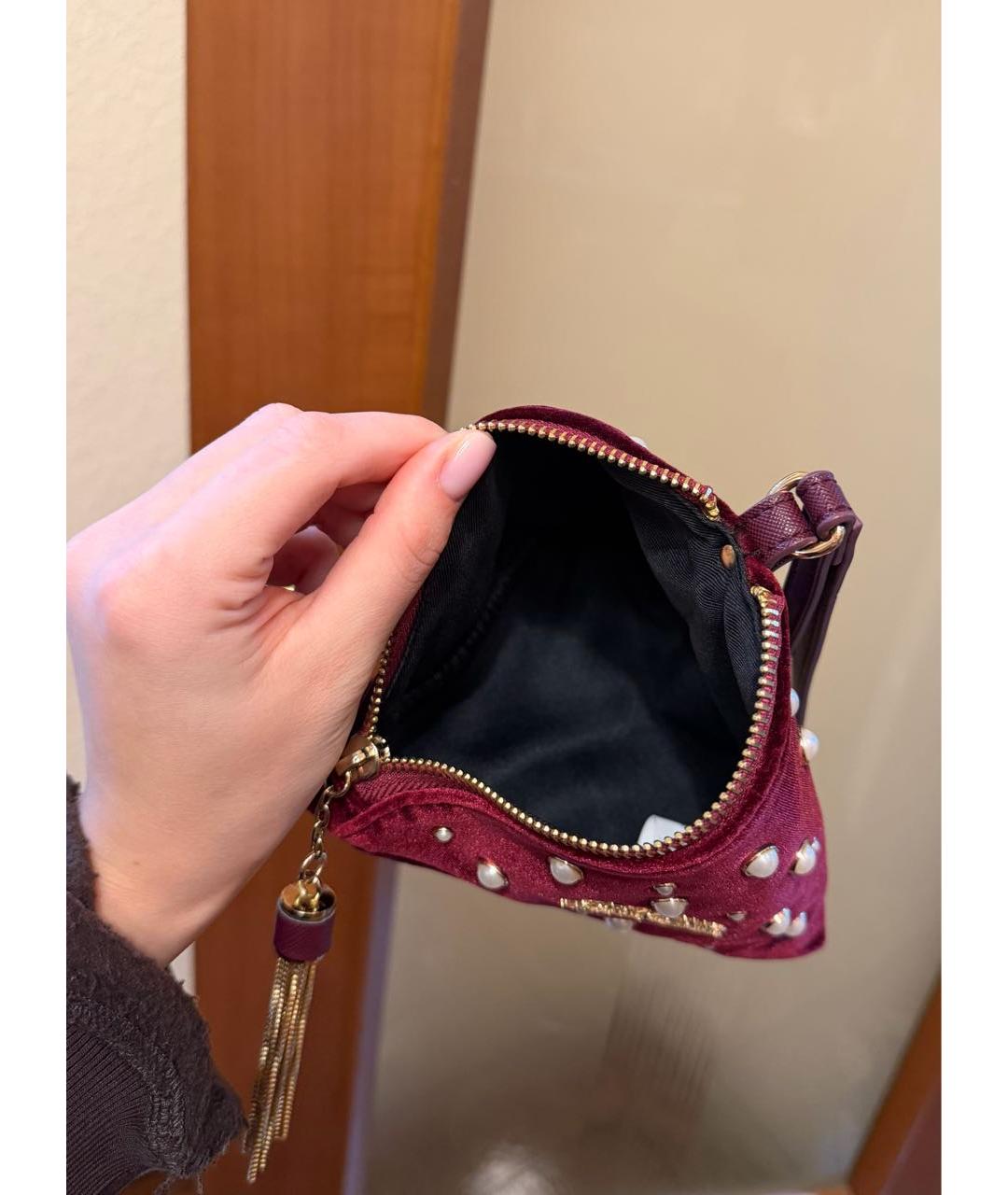 ERMANNO SCERVINO Бордовая бархатная сумка с короткими ручками, фото 6