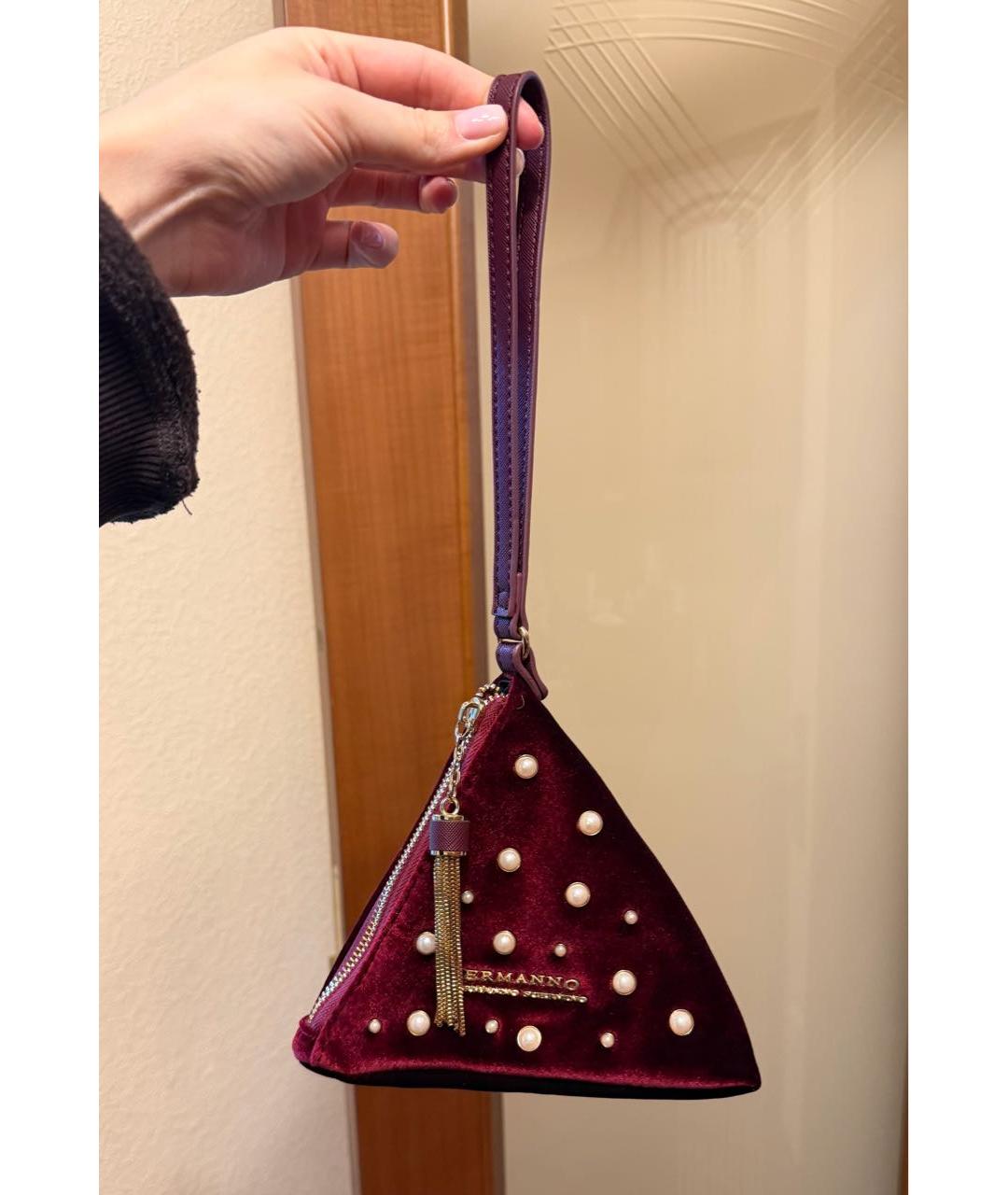 ERMANNO SCERVINO Бордовая бархатная сумка с короткими ручками, фото 8