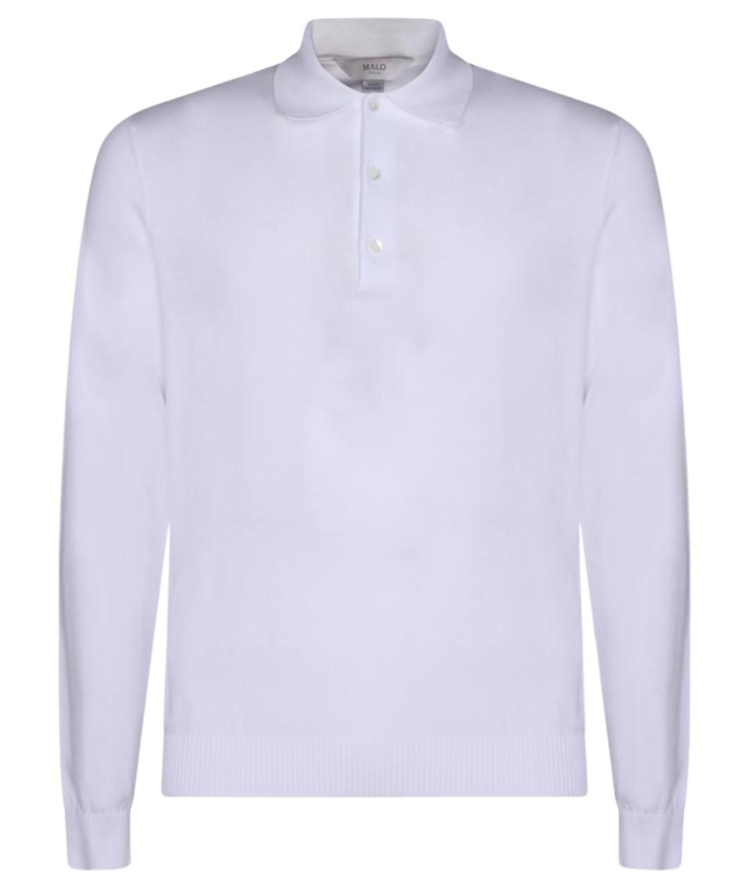 MALO Белое хлопковое поло с длинным рукавом, фото 1