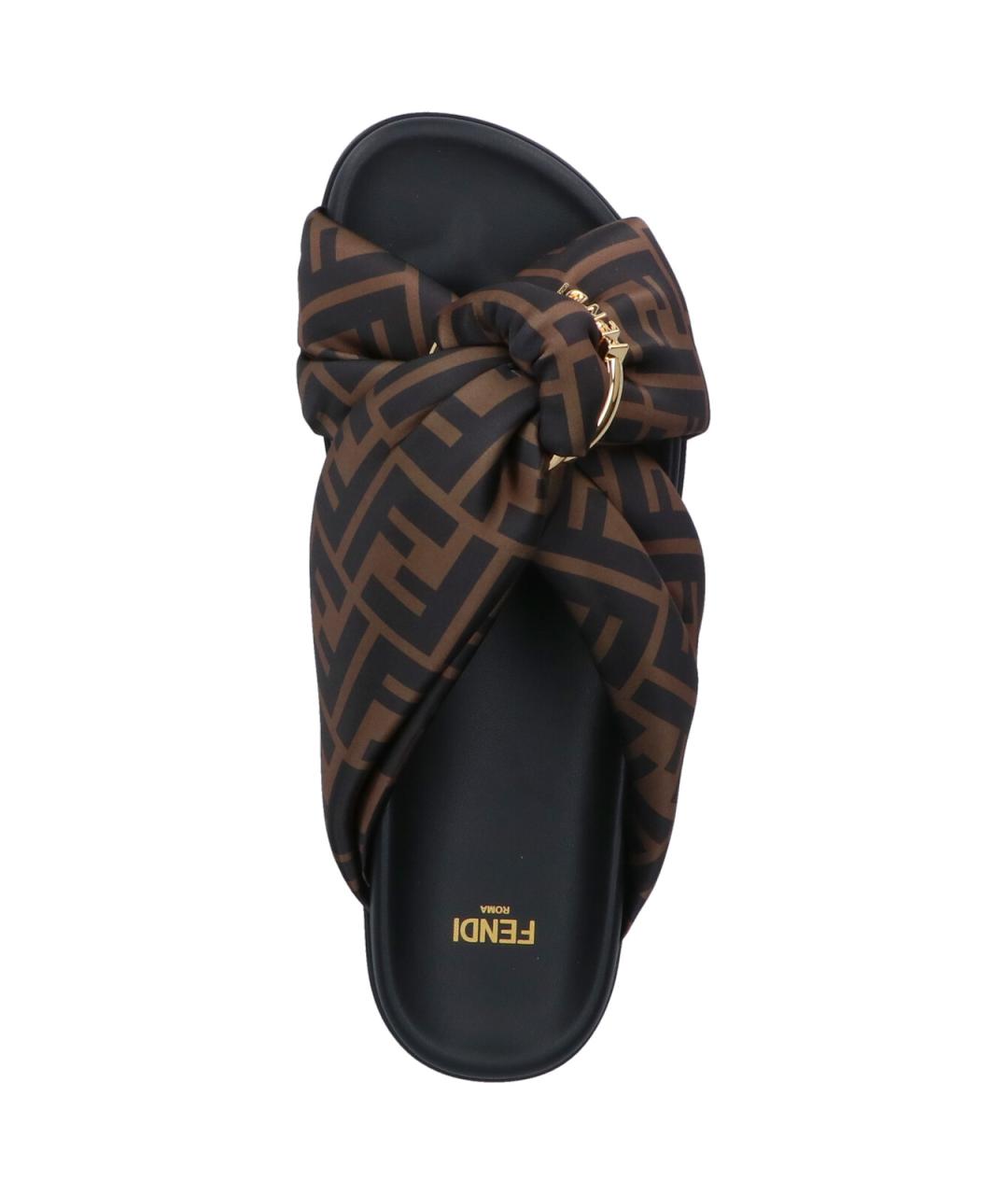 FENDI Коричневые синтетические шлепанцы, фото 5