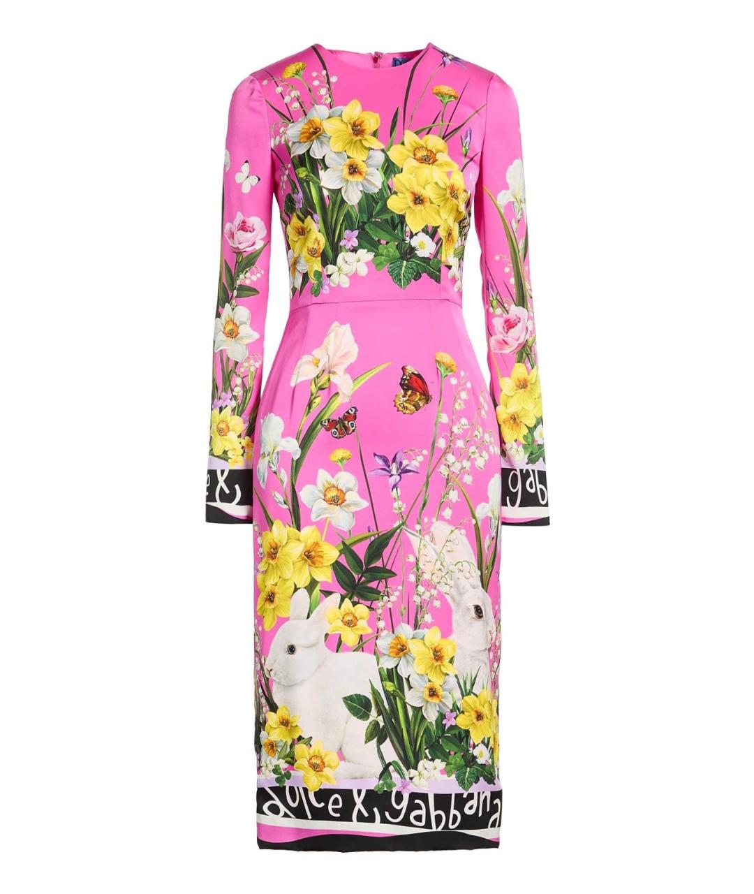 DOLCE&GABBANA Розовое шелковое коктейльное платье, фото 1