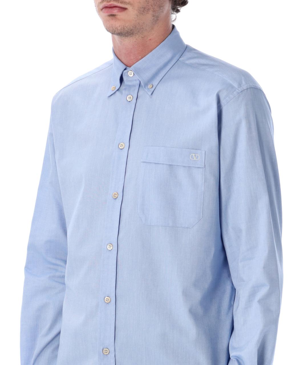 VALENTINO Голубая хлопковая кэжуал рубашка, фото 3