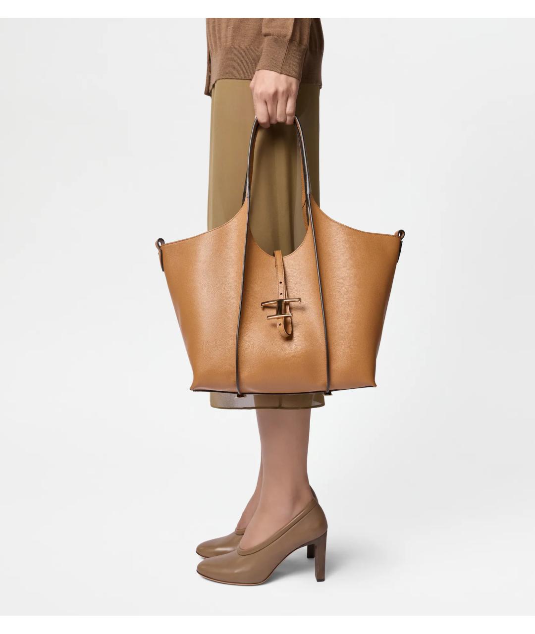 TOD'S Бежевая кожаная сумка тоут, фото 7