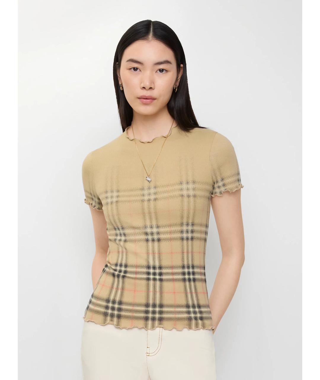 BURBERRY Бежевая хлопковая футболка, фото 2