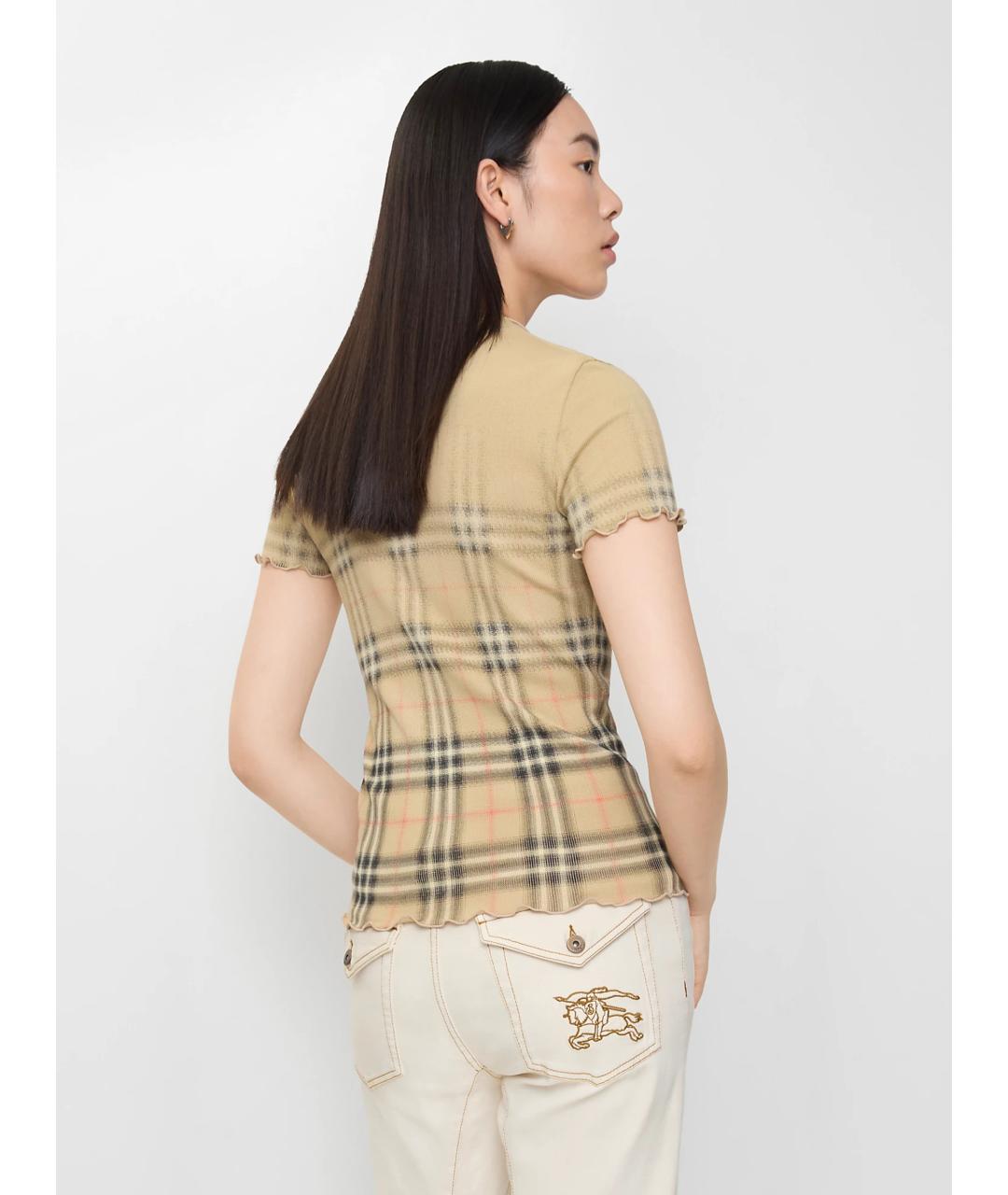 BURBERRY Бежевая хлопковая футболка, фото 3
