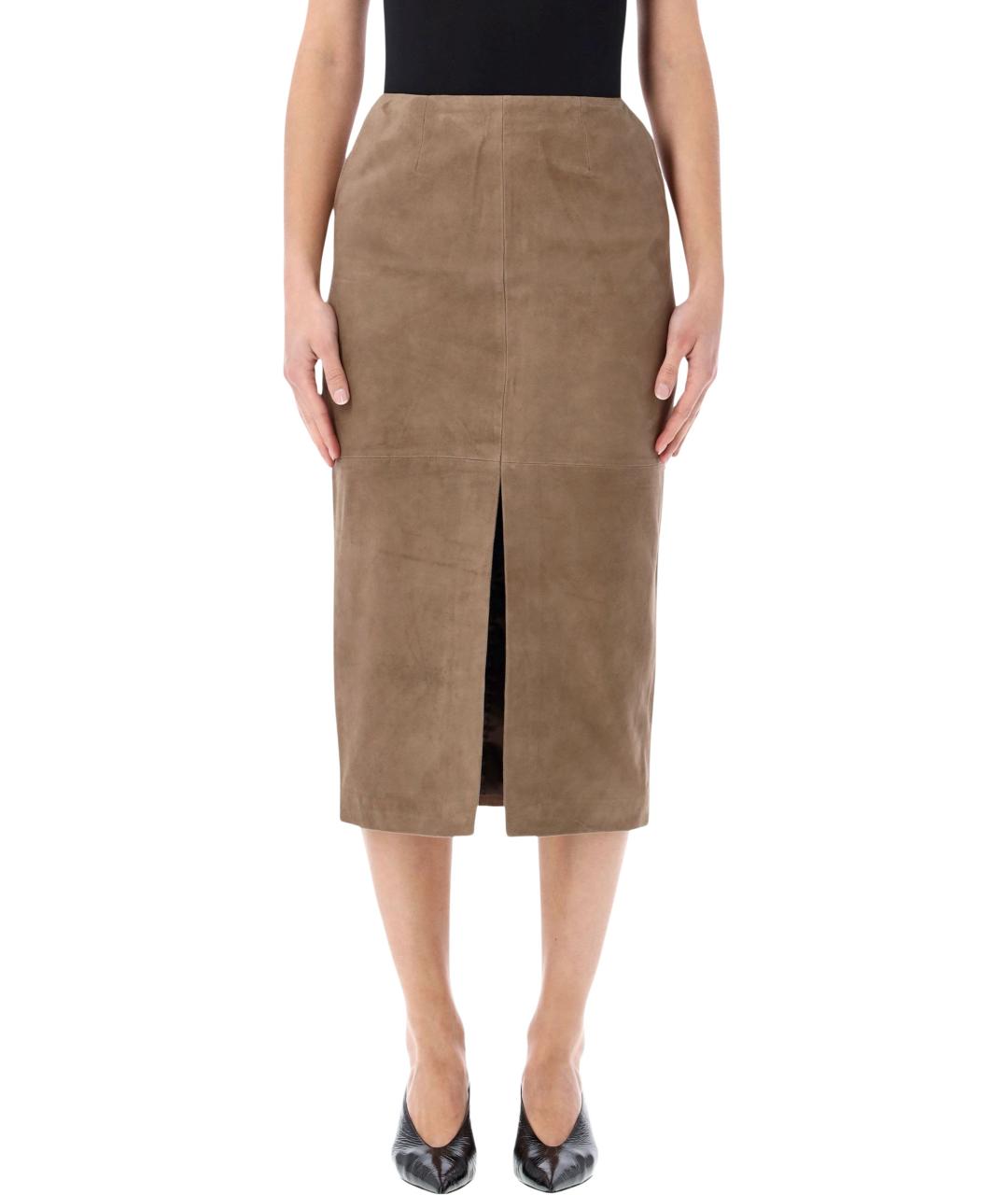 ROTATE Бежевая замшевая юбка миди, фото 1