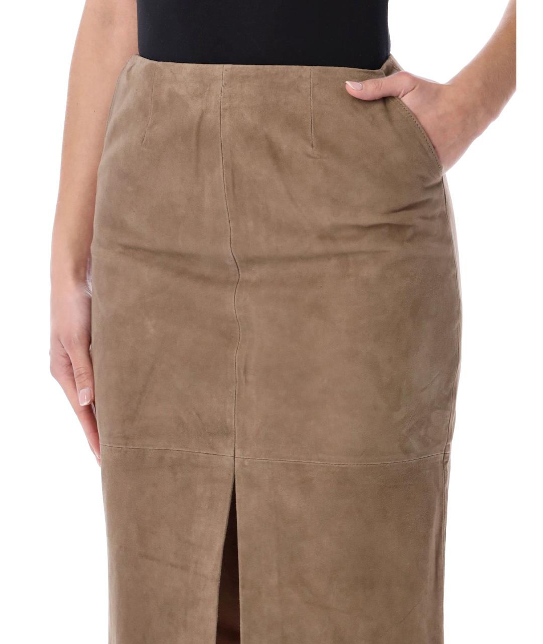 ROTATE Бежевая замшевая юбка миди, фото 3