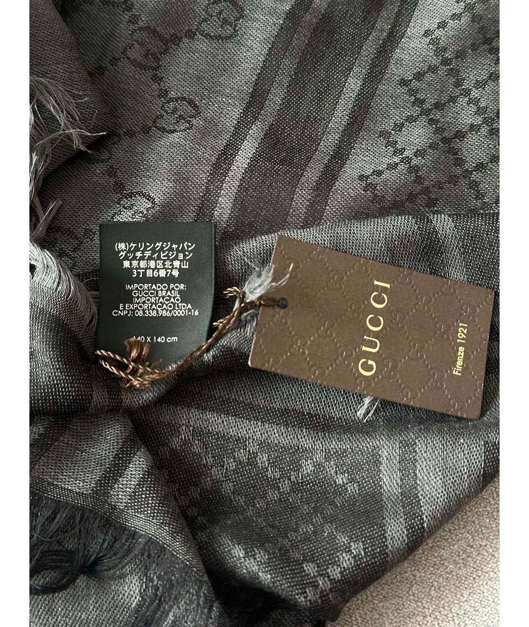 GUCCI Антрацитовый шерстяной платок, фото 7