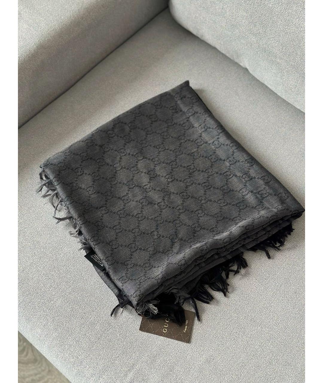 GUCCI Антрацитовый шерстяной платок, фото 3
