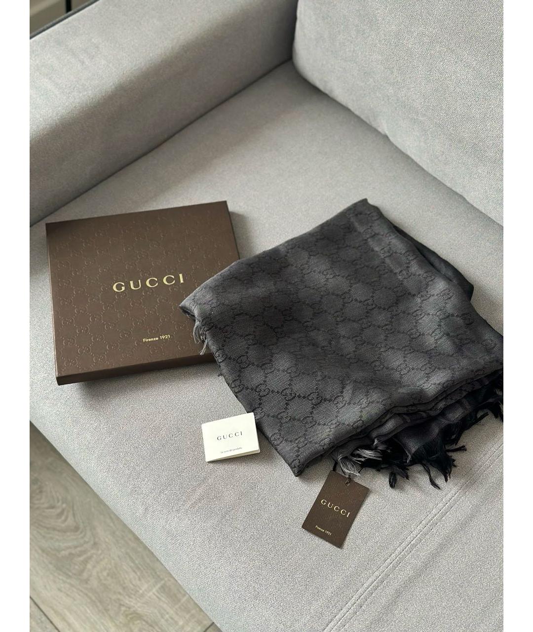GUCCI Антрацитовый шерстяной платок, фото 2