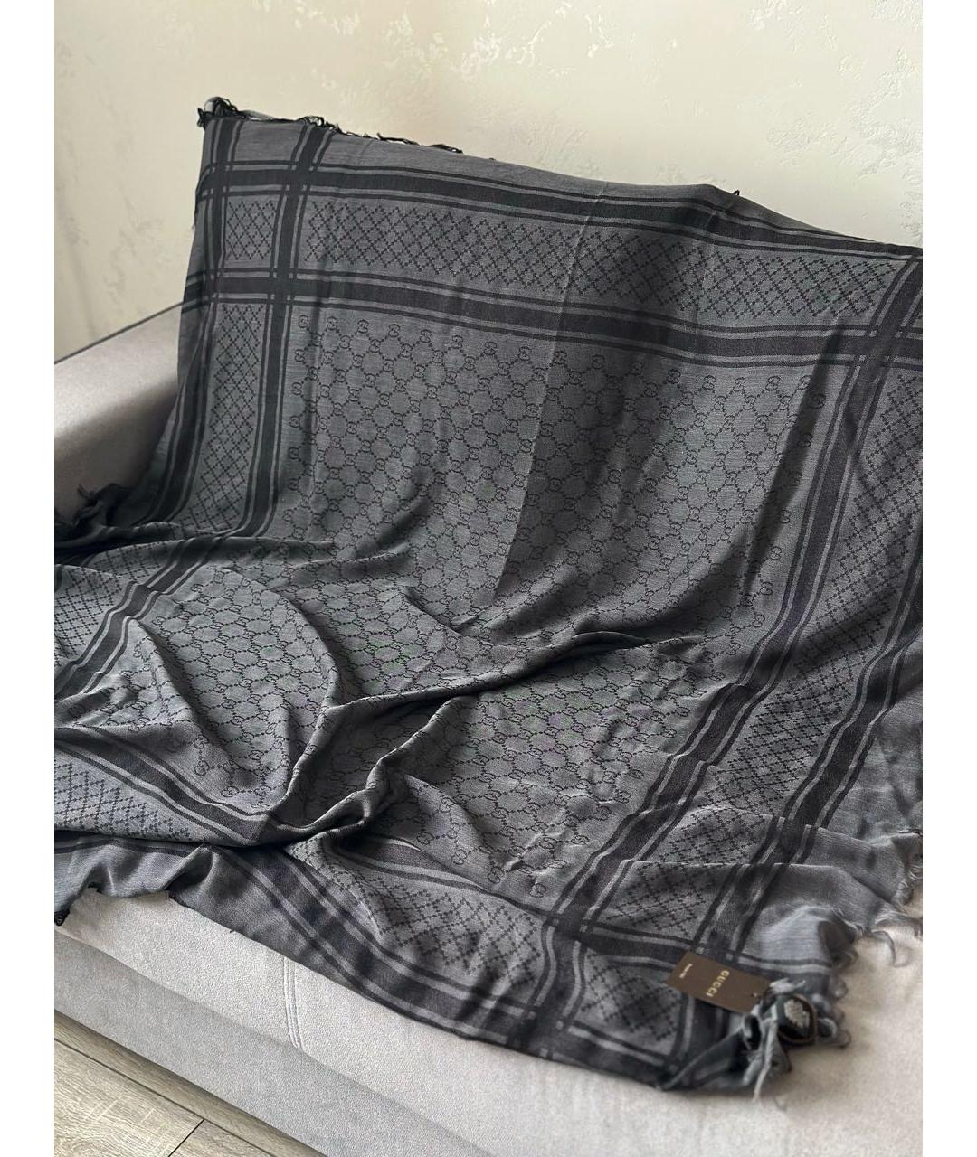 GUCCI Антрацитовый шерстяной платок, фото 4