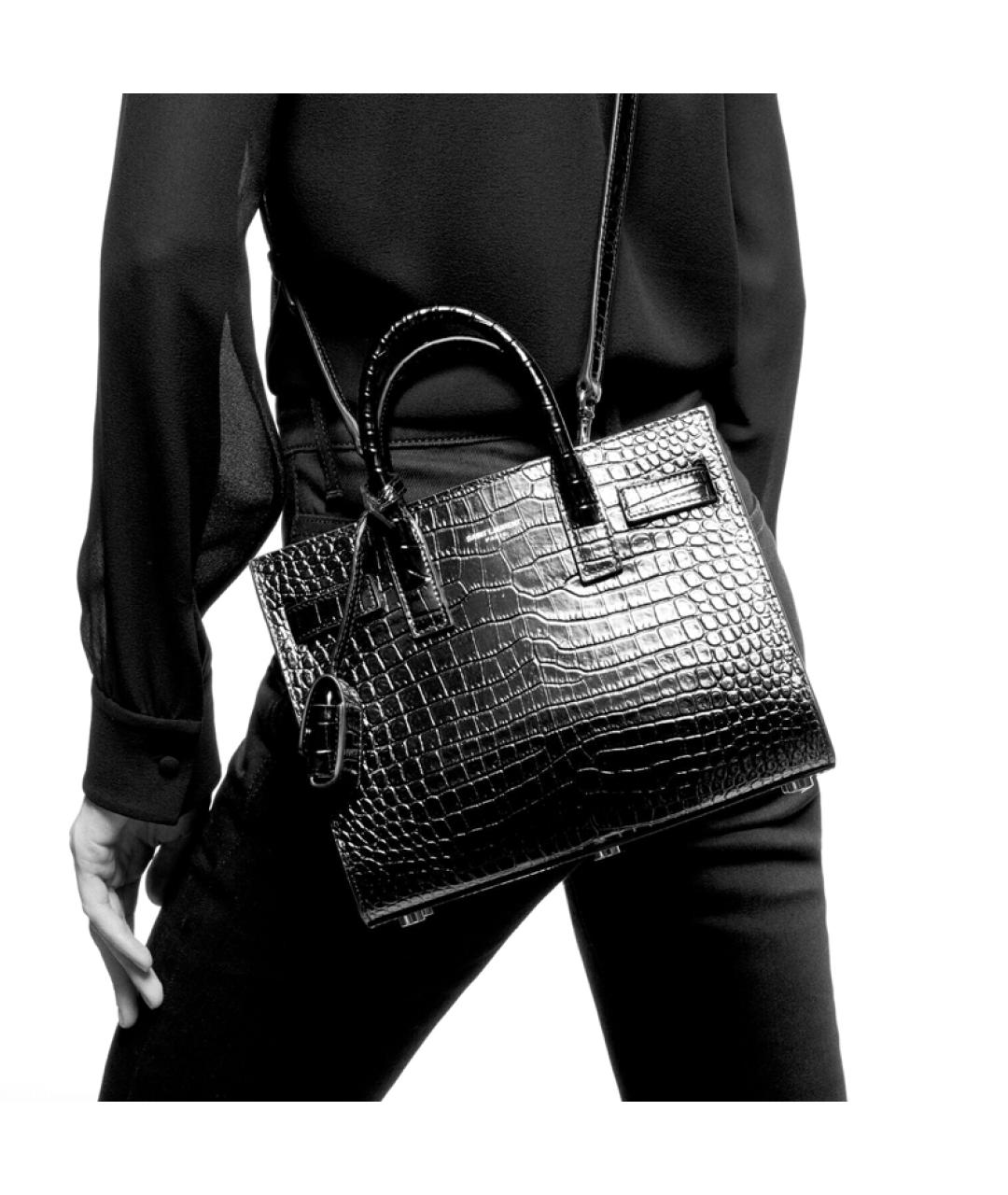 SAINT LAURENT Черная кожаная сумка тоут, фото 6