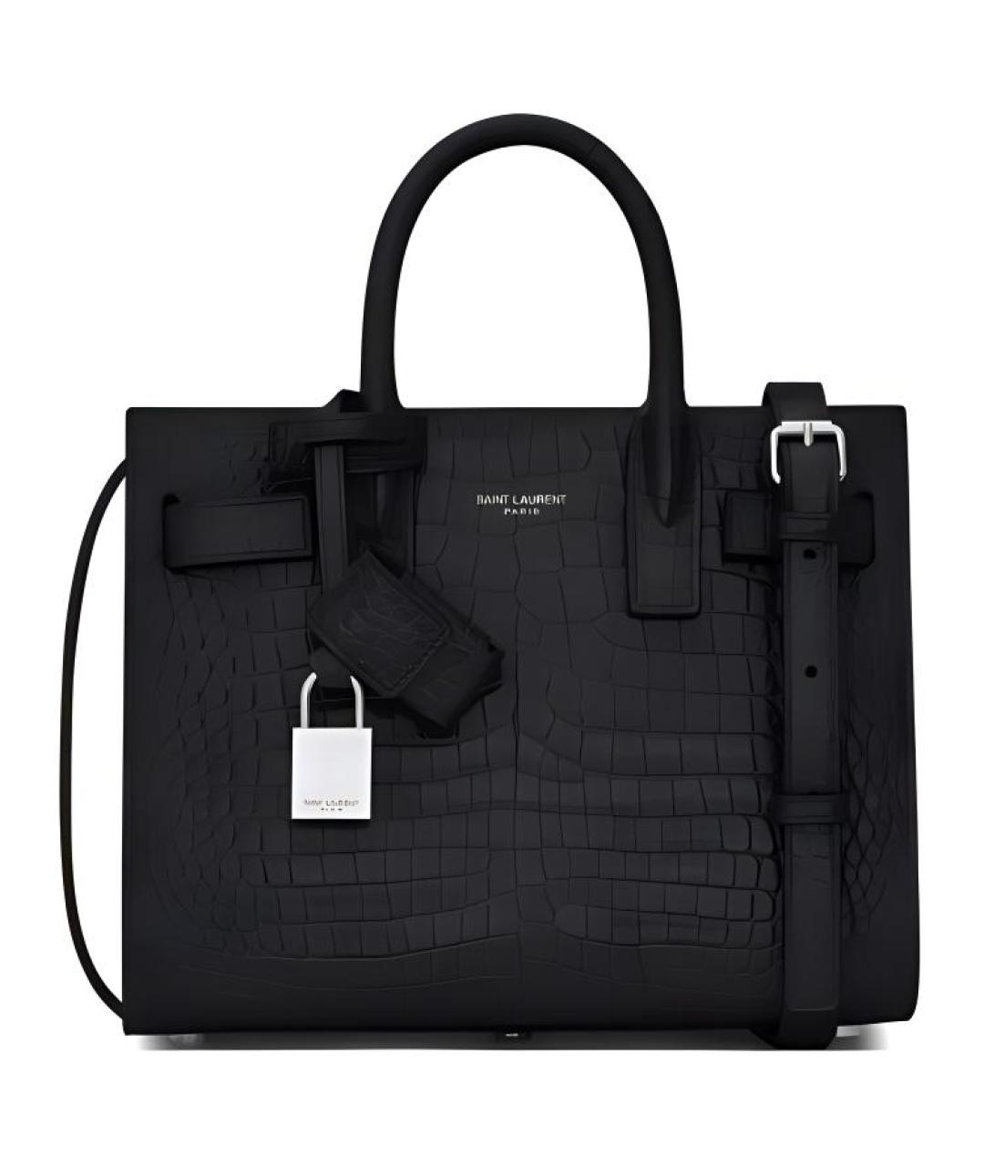 SAINT LAURENT Черная кожаная сумка тоут, фото 1