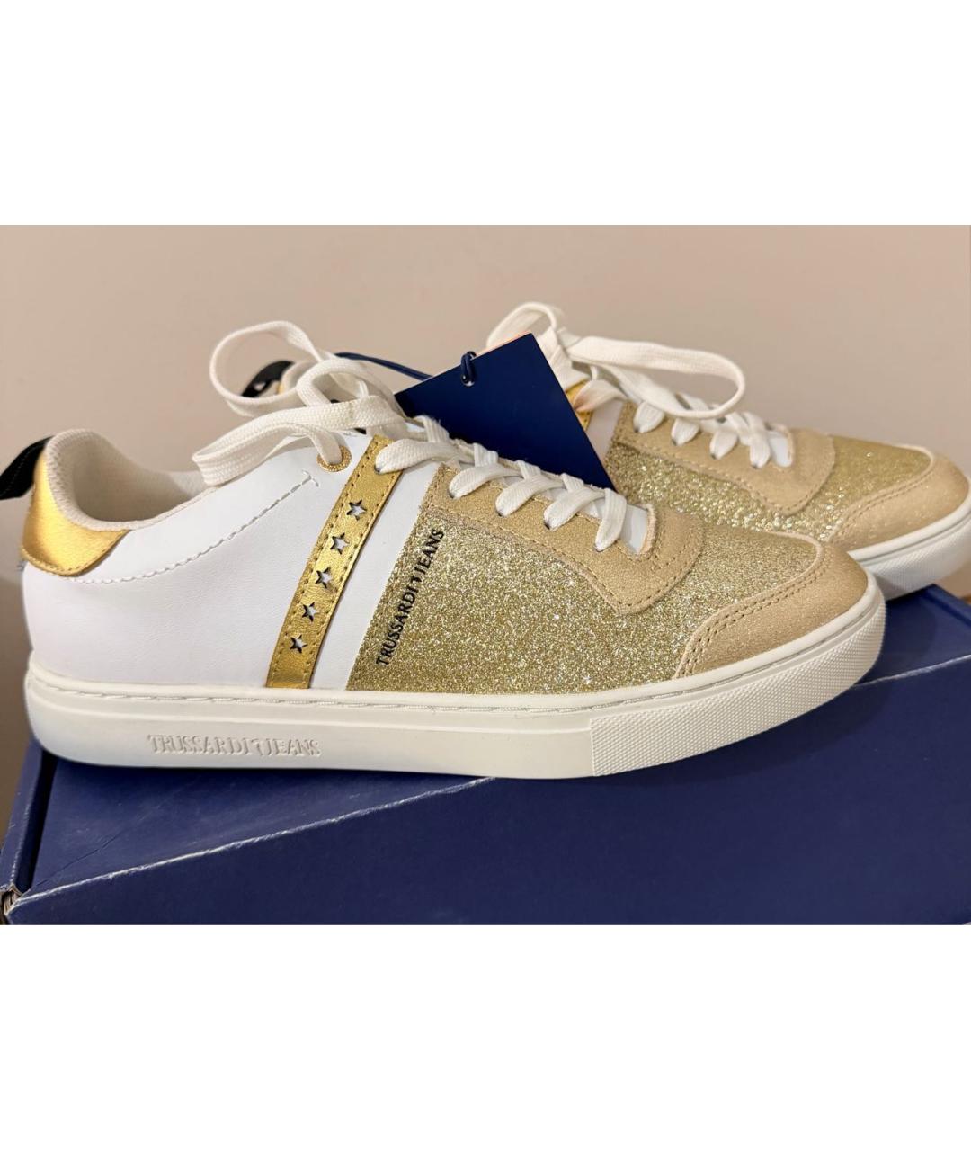 TRUSSARDI JEANS Белые кожаные кроссовки, фото 4