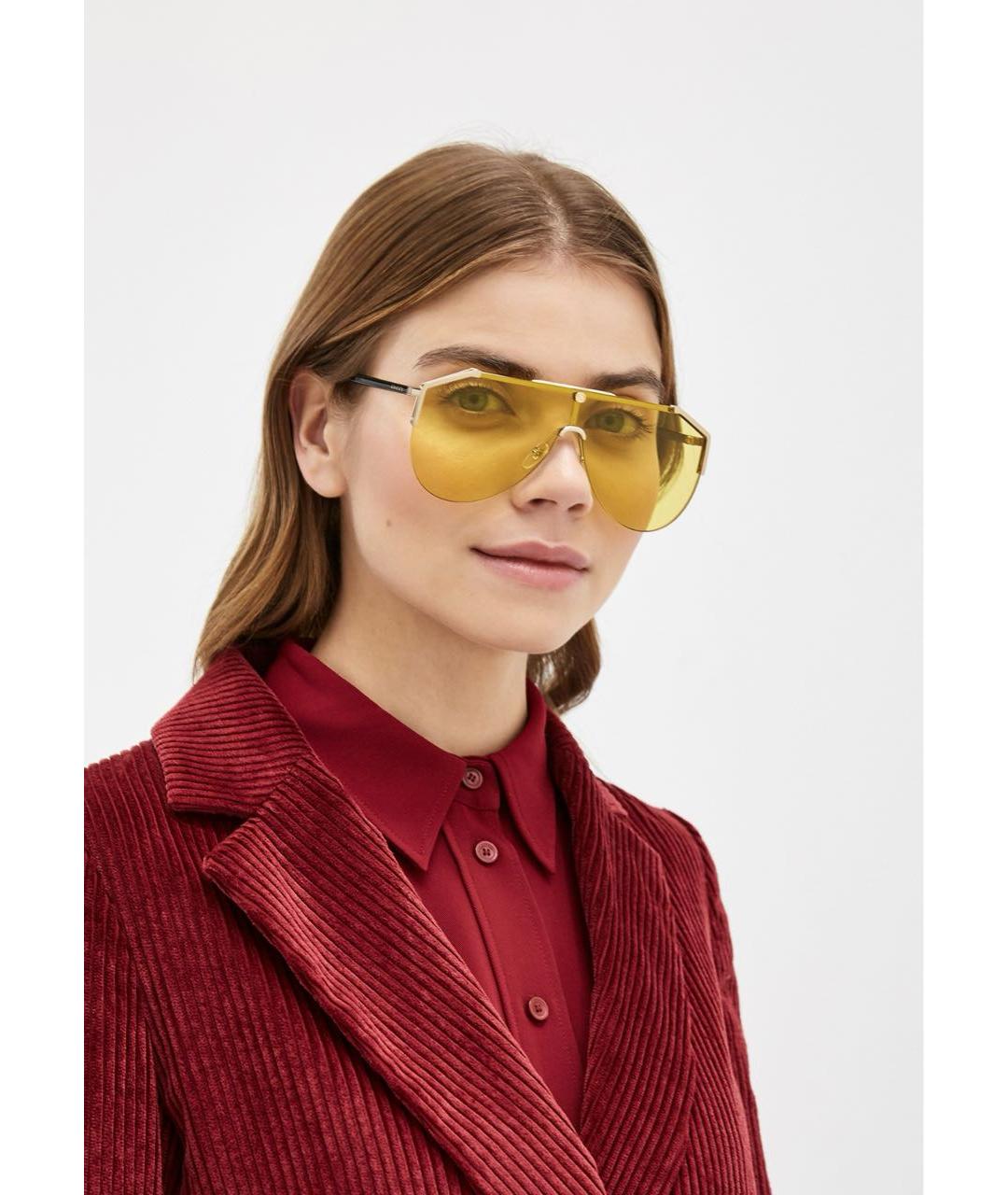 GUCCI Золотые металлические солнцезащитные очки, фото 4