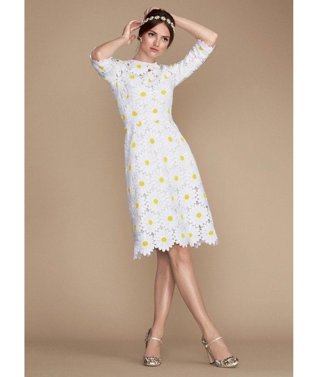 DOLCE&GABBANA Белое хлопковое коктейльное платье, фото 4