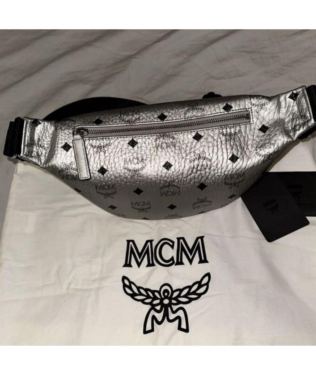 MCM Серебряная кожаная поясная сумка, фото 2