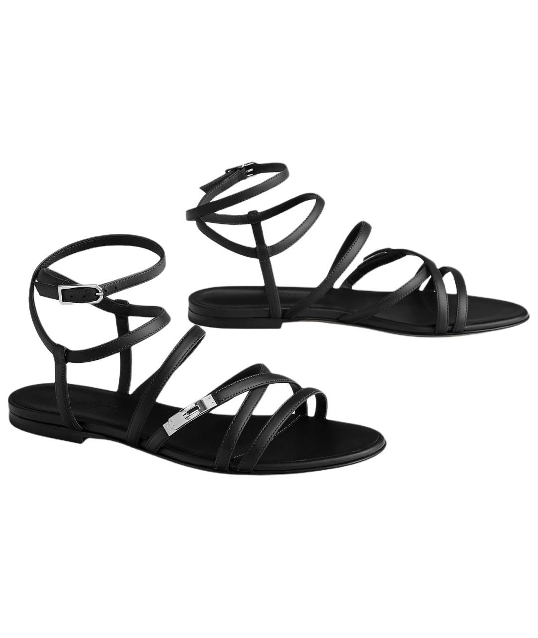 HERMES Черные кожаные сандалии, фото 3