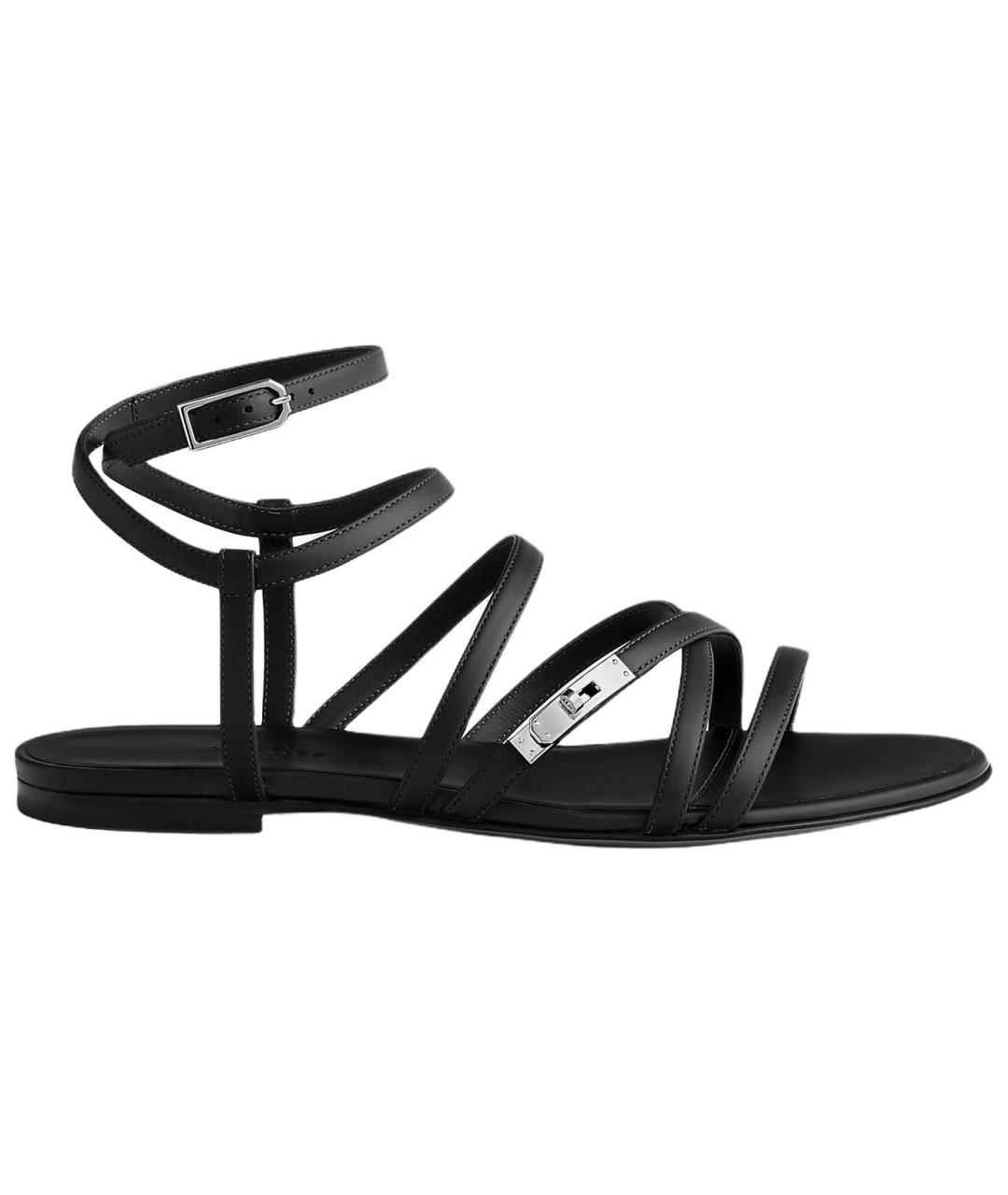 HERMES Черные кожаные сандалии, фото 1