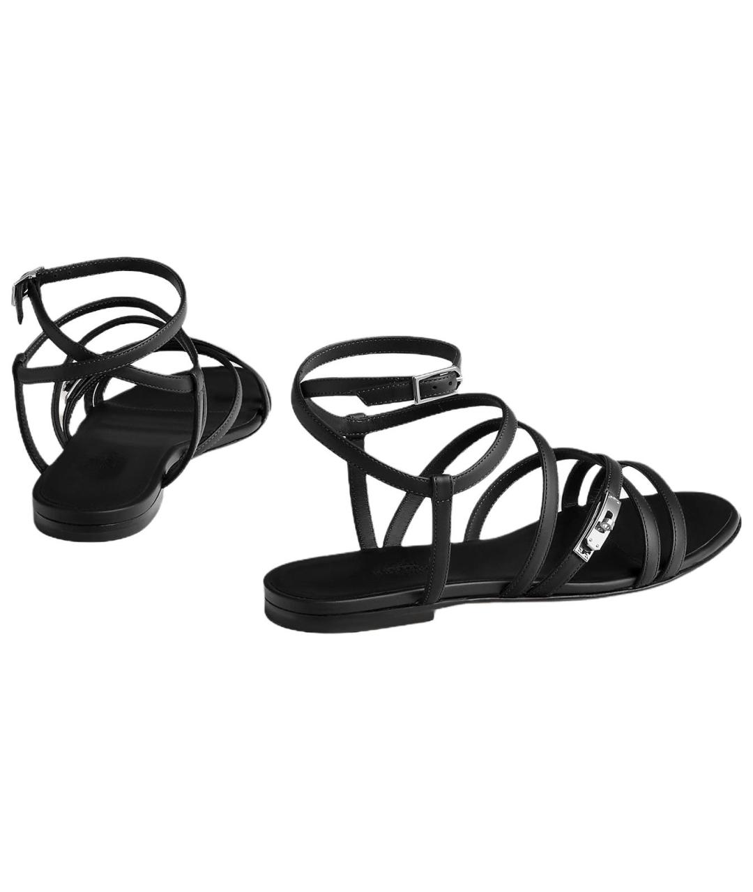 HERMES Черные кожаные сандалии, фото 4