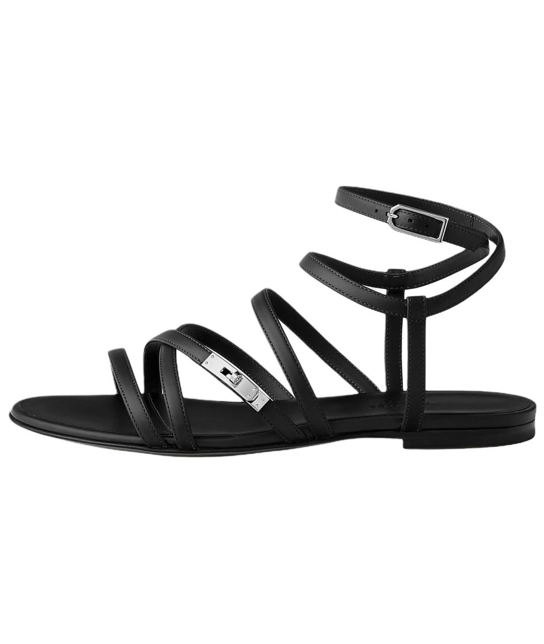 HERMES Черные кожаные сандалии, фото 2