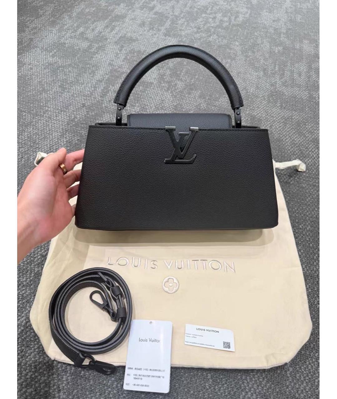 LOUIS VUITTON Черная кожаная сумка с короткими ручками, фото 2