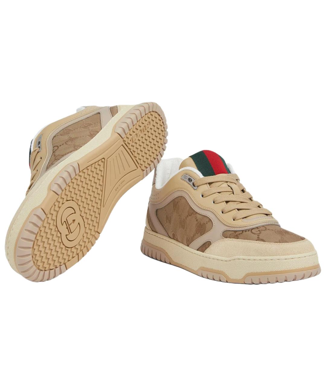 GUCCI Бежевые текстильные низкие кроссовки / кеды, фото 6