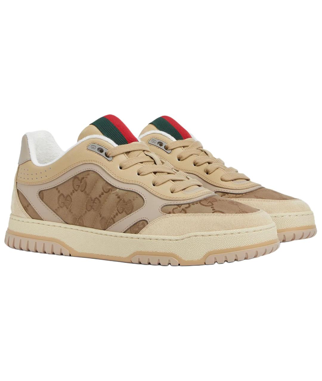 GUCCI Бежевые текстильные низкие кроссовки / кеды, фото 3