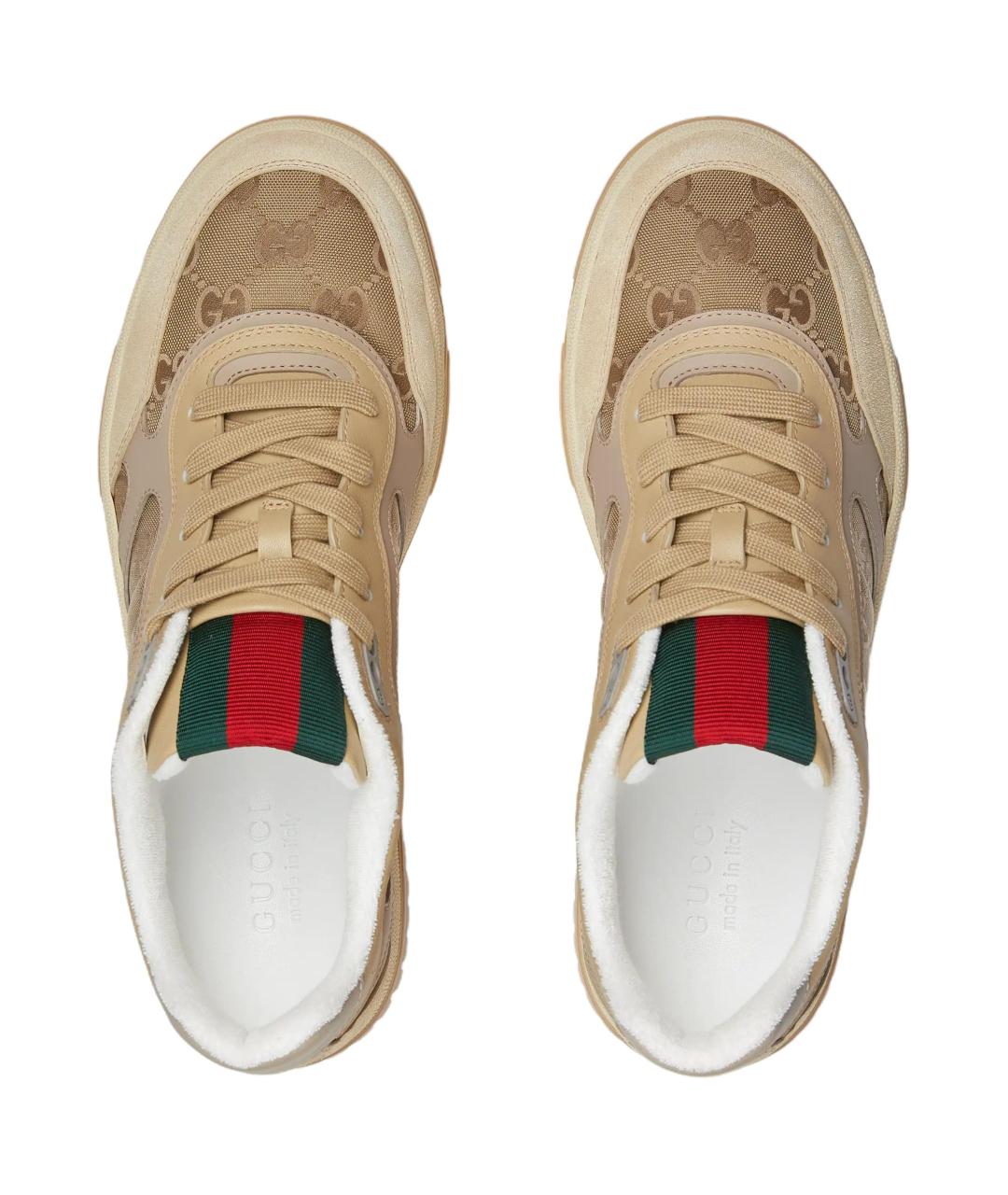 GUCCI Бежевые текстильные низкие кроссовки / кеды, фото 4