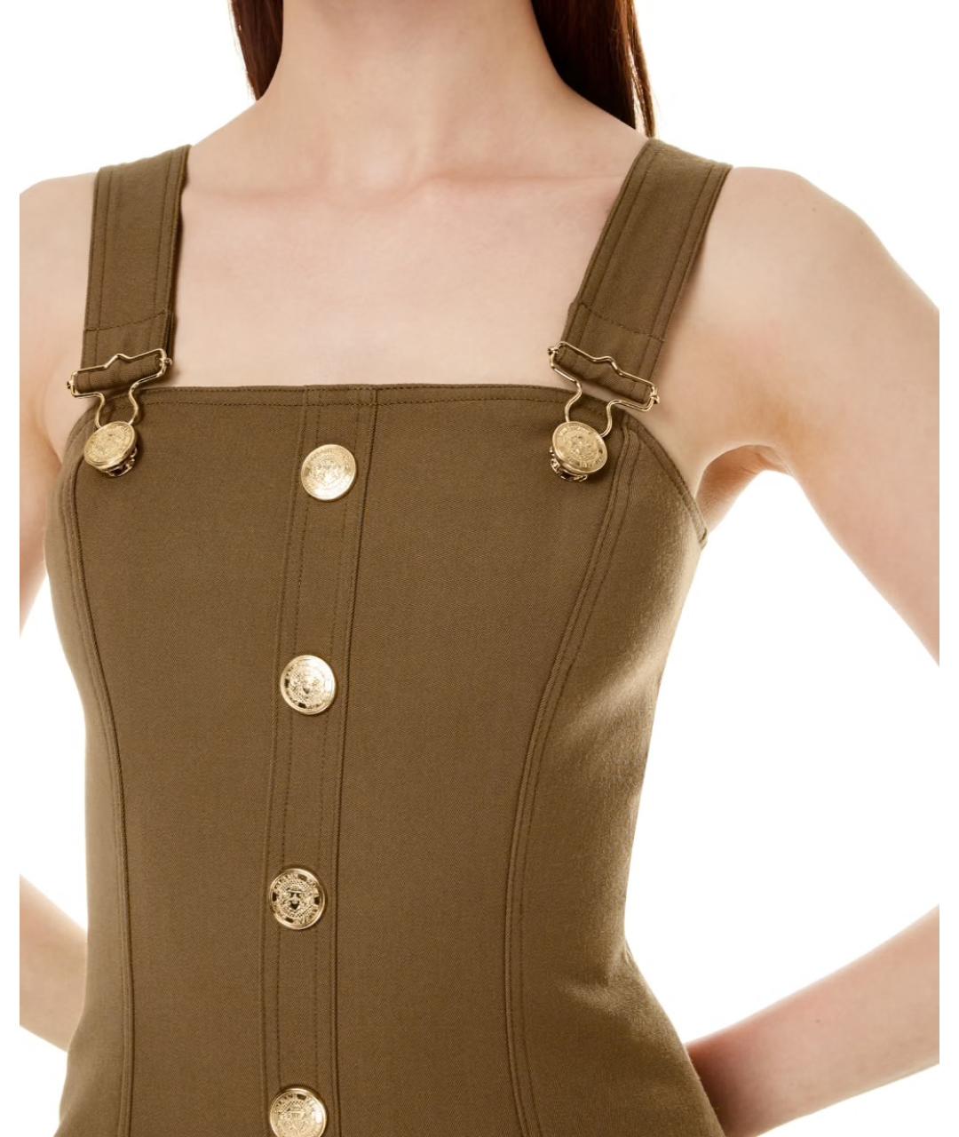 BALMAIN Хаки шерстяное коктейльное платье, фото 4