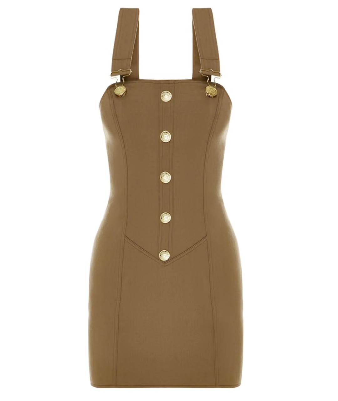 BALMAIN Хаки шерстяное коктейльное платье, фото 1