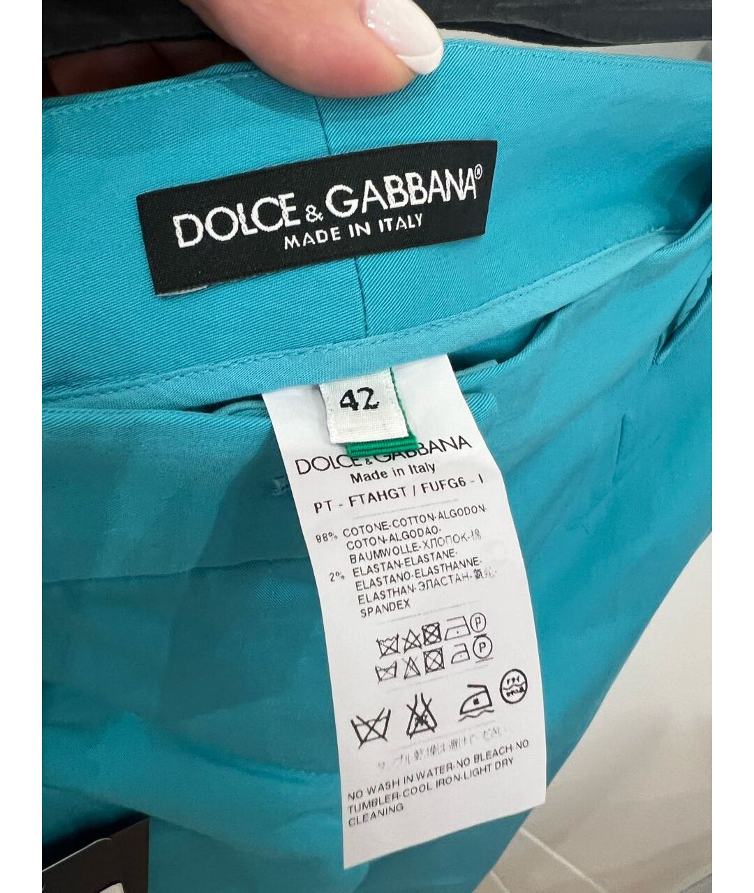 DOLCE&GABBANA Голубые хлопко-эластановые прямые брюки, фото 4