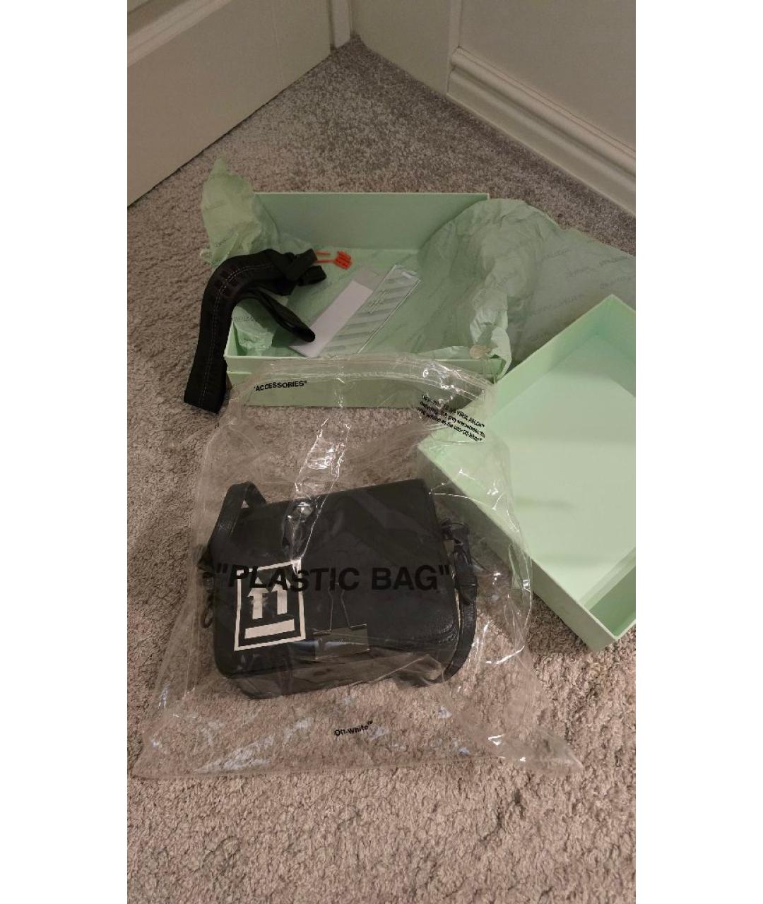 OFF-WHITE Черная кожаная сумка через плечо, фото 5