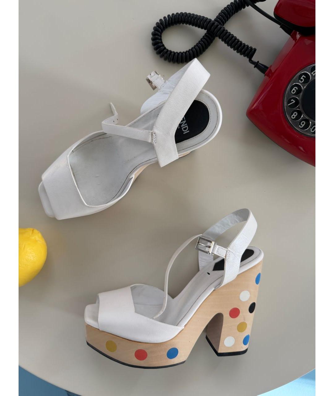 FENDI Белые кожаные босоножки, фото 7