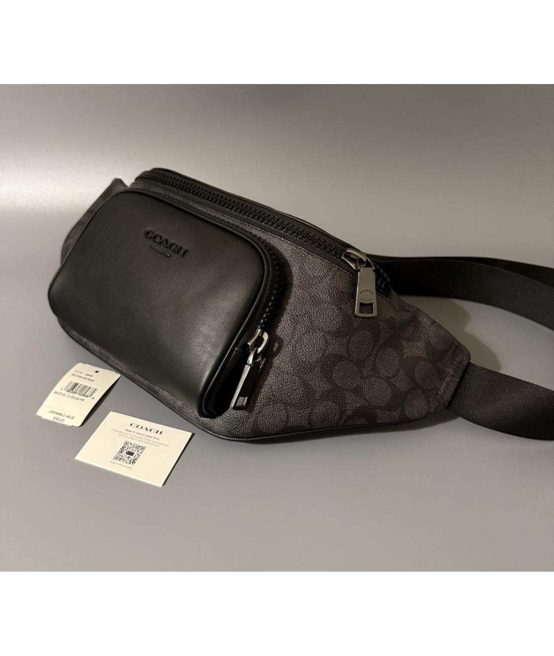 COACH Черная кожаная поясная сумка, фото 3