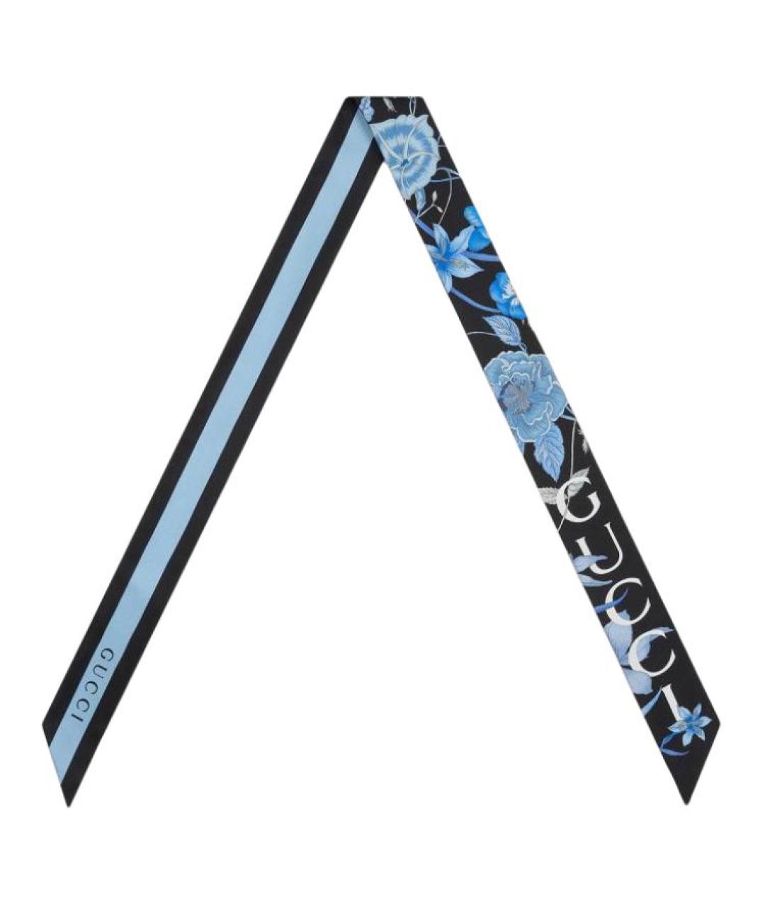 GUCCI Черный шелковый шарф, фото 3