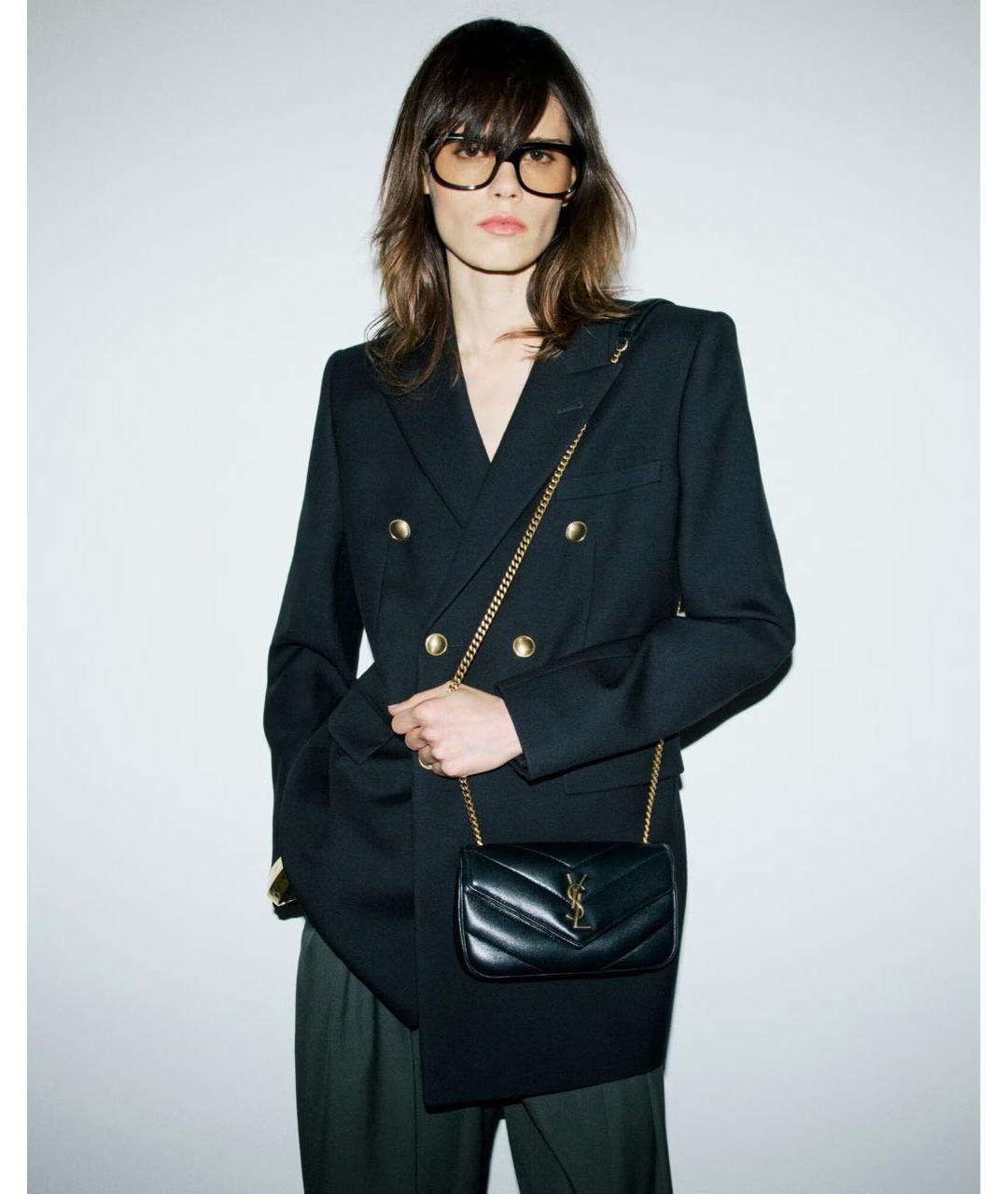 SAINT LAURENT Черная кожаная сумка через плечо, фото 2