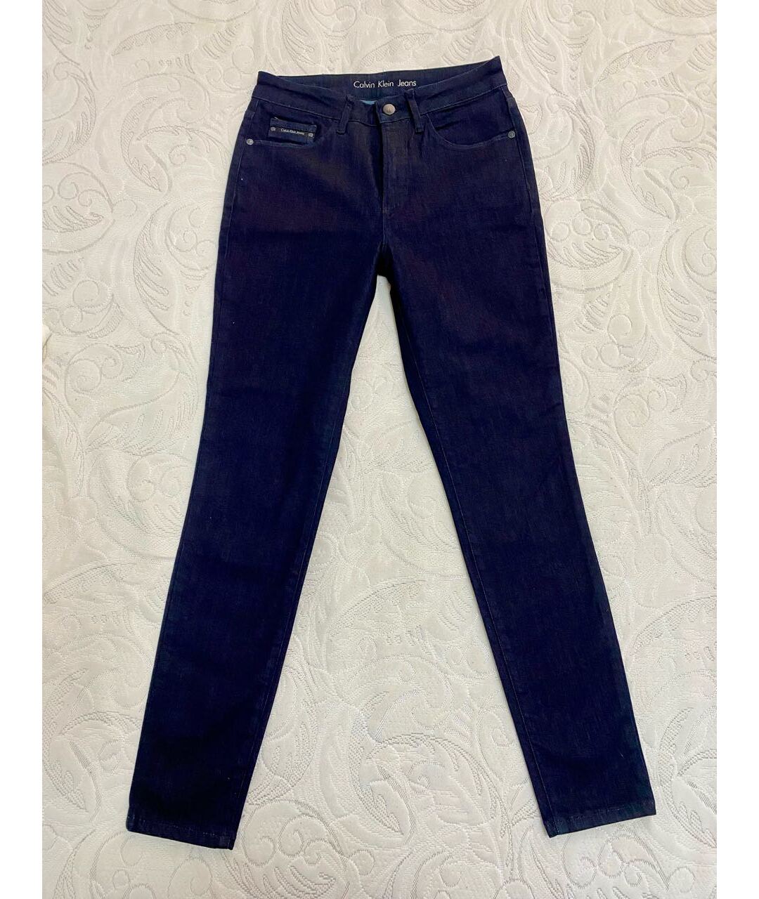 CALVIN KLEIN Темно-синие хлопко-эластановые джинсы слим, фото 6